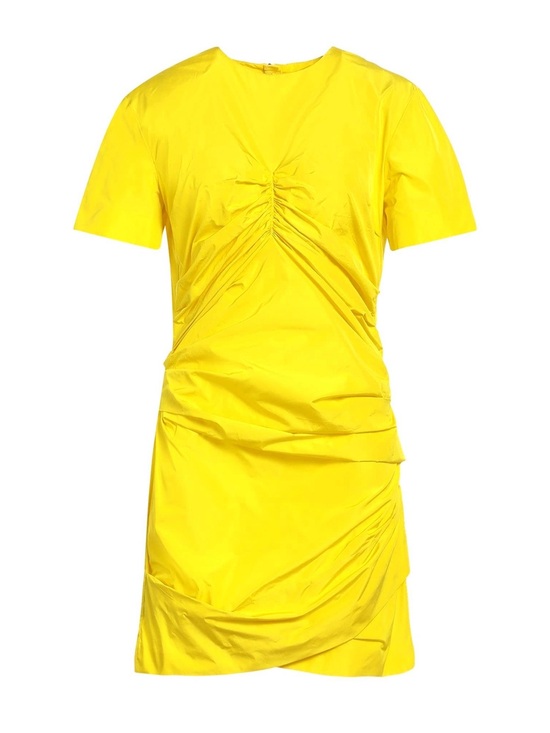 MSGM Dresses & Skirts - MSGM Bright Yellow Short-Sleeve Ruched Mini Dress